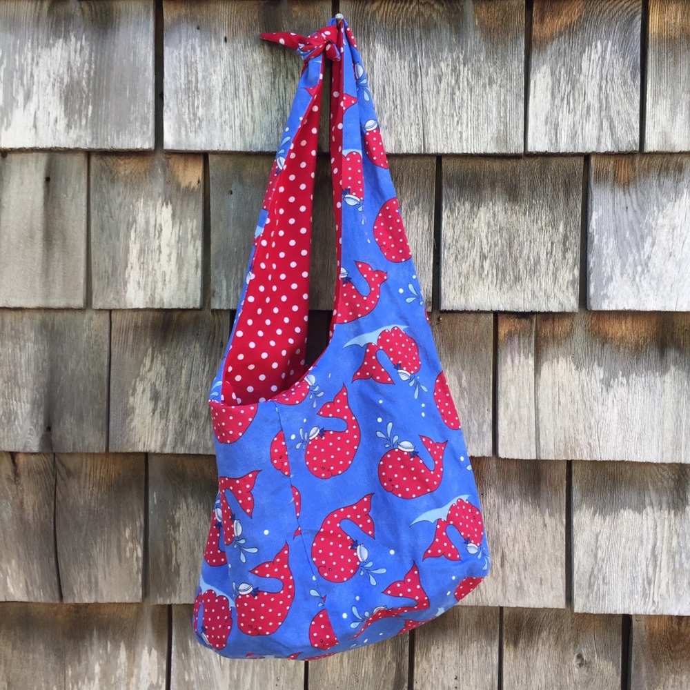 Reversible Polka Dot Whale Summer Beach Tote Bag